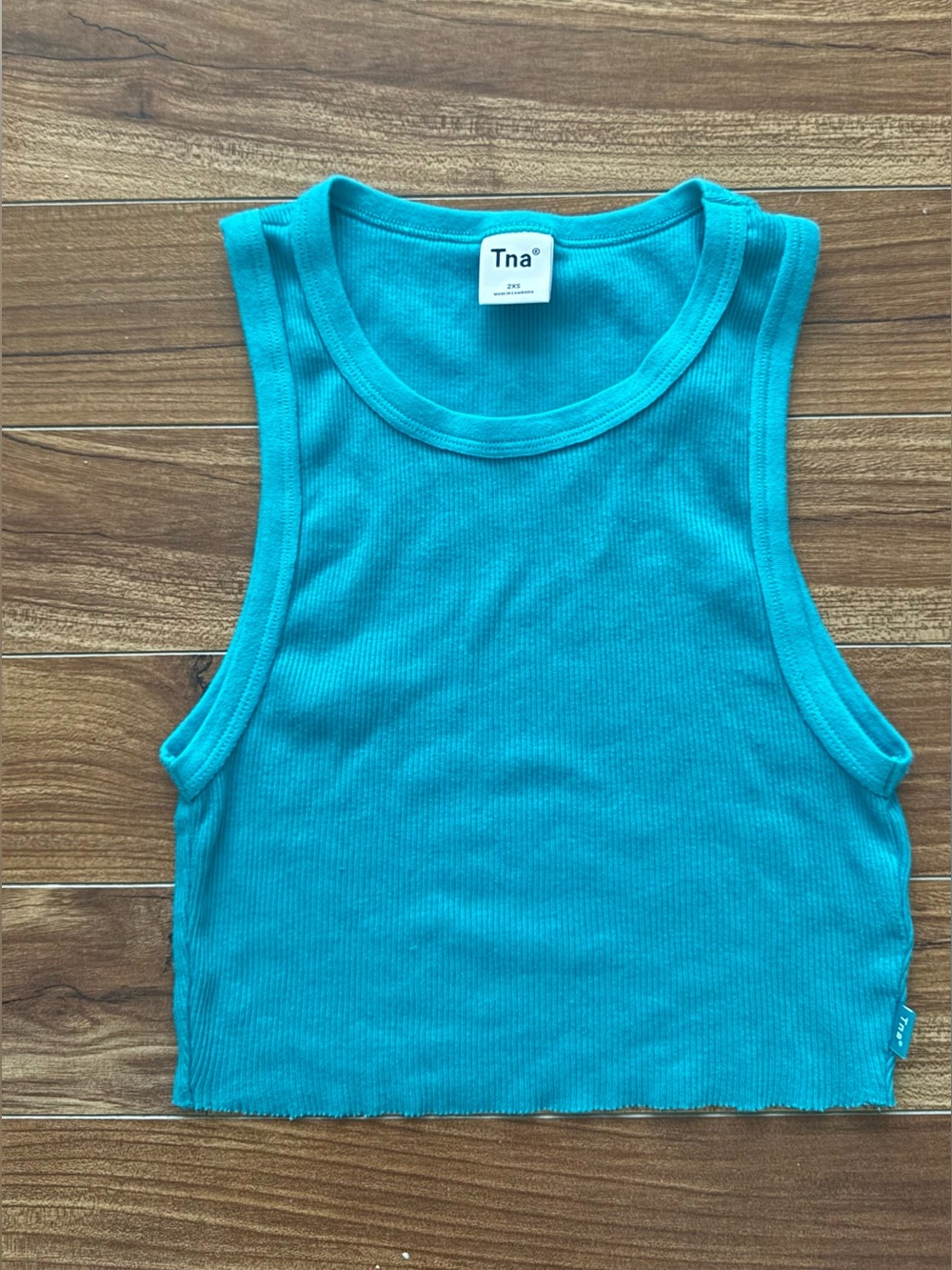 Tna Aritzia Teal Ribbed Crop Tank Top Size 2XS